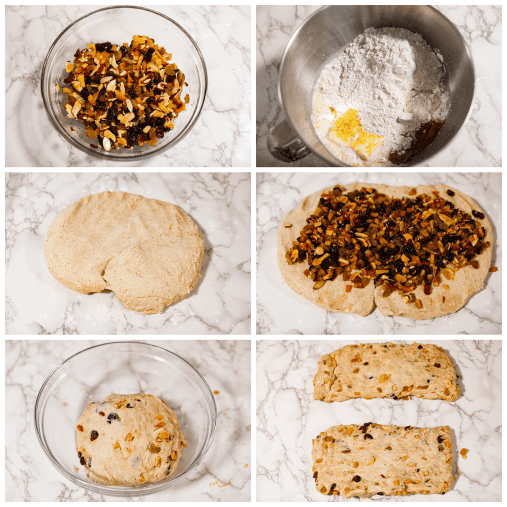 6-photo collage of dough being prepared.