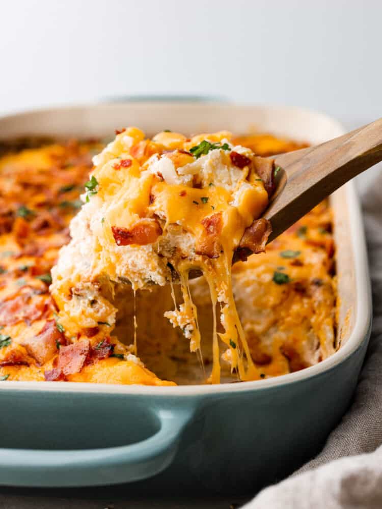 Hero image of crack potatoes being scooped out of the pan.