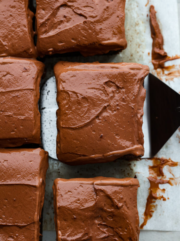 A spatula scooping up the dessert.