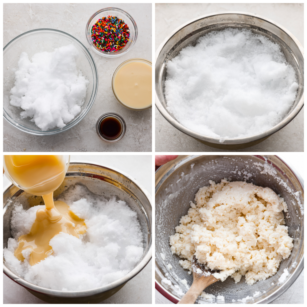 Process photos showing the ingredient laid out, then the ingredients blended together.