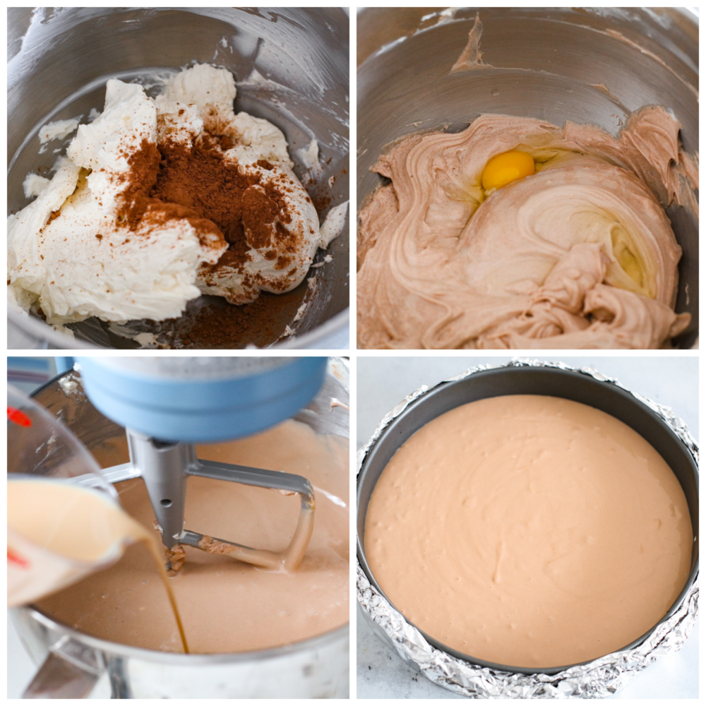 4-photo collage of batter being prepared.