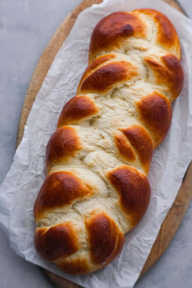 A top view of the brioche loaf.