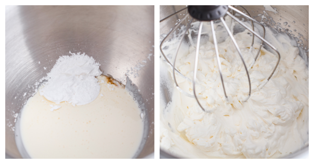 Process photos showing the ingredients and then them all whipped together.