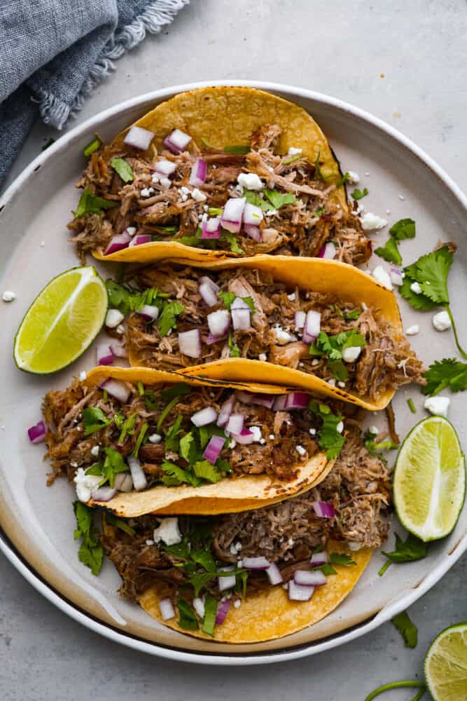 4 Instant Pot carnitas tacos.