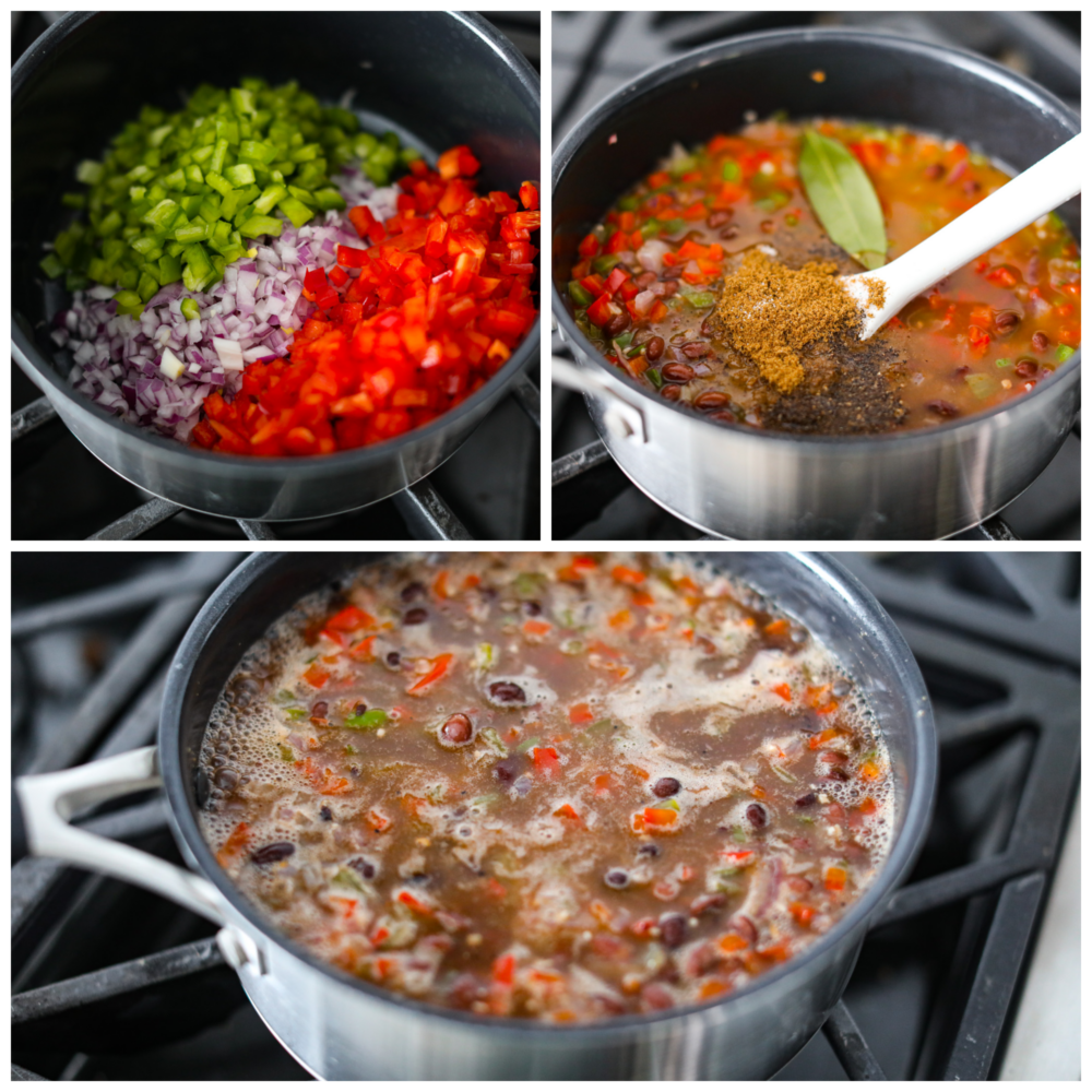 3-photo collage of the beans being prepared.