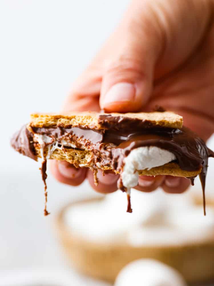 Closeup of melted chocolate and marshmallow.