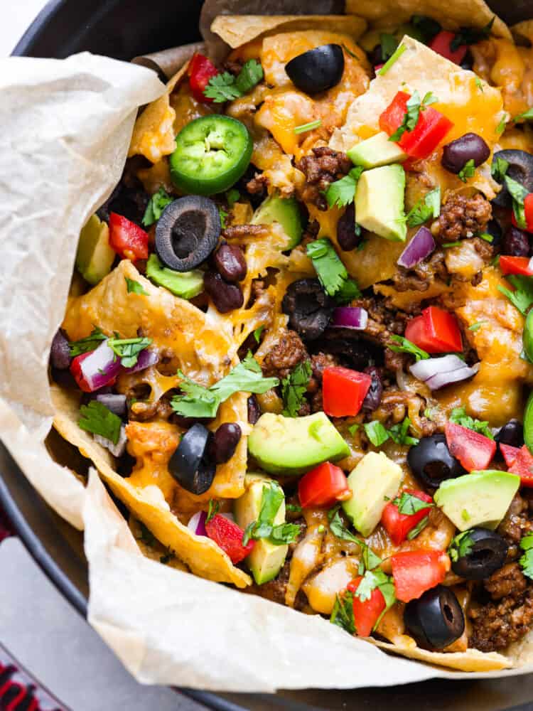 A closeup of campfire nachos. 