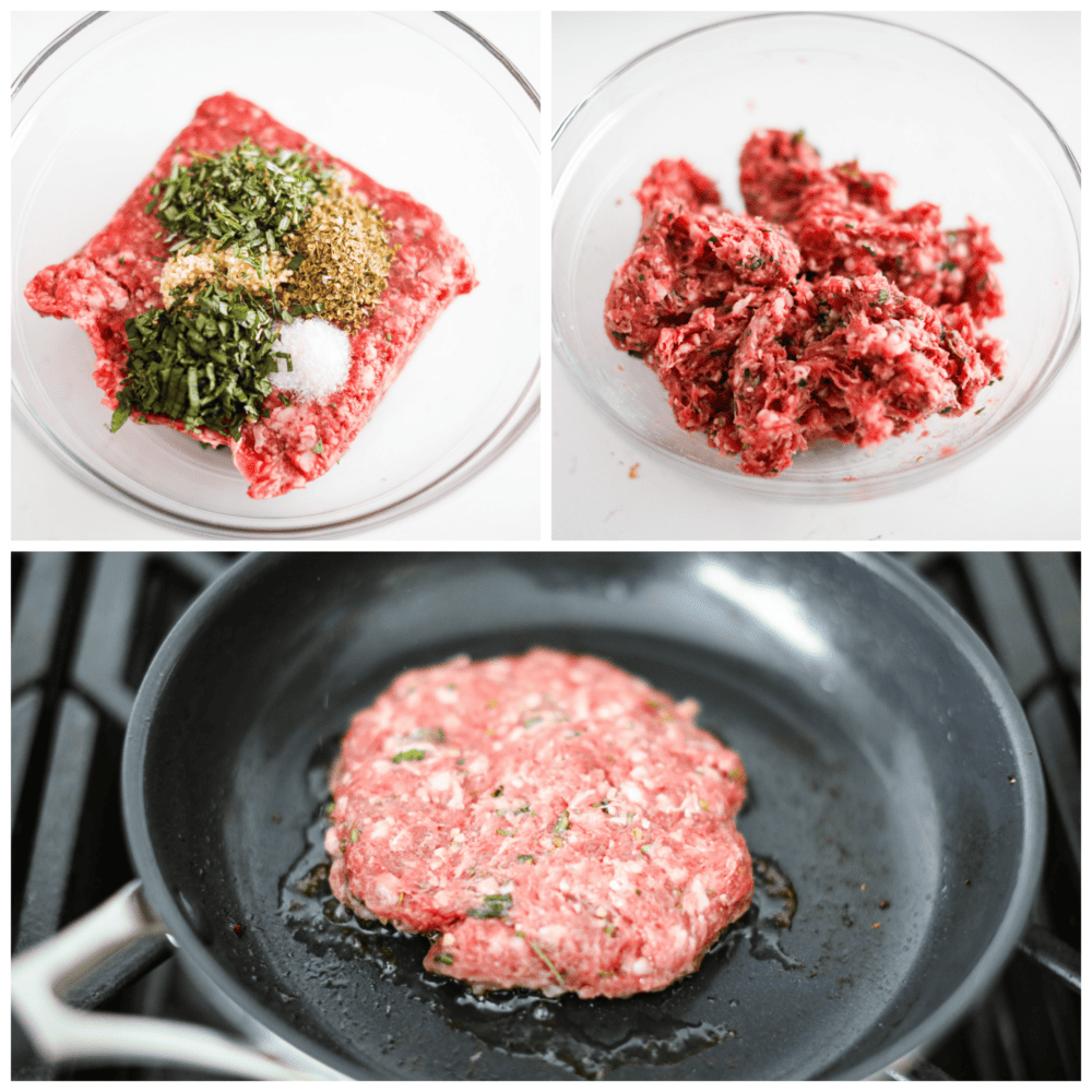 The lamb mince being made into patties.