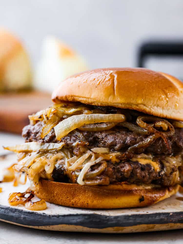 Hero image of an Oklahoma fried onion burger.