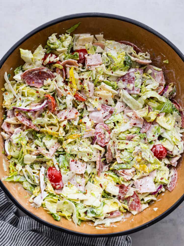 Hero image of grinder salad in a serving bowl.