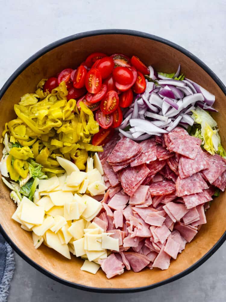 All of the ingredients in a serving bowl, before being mixed.