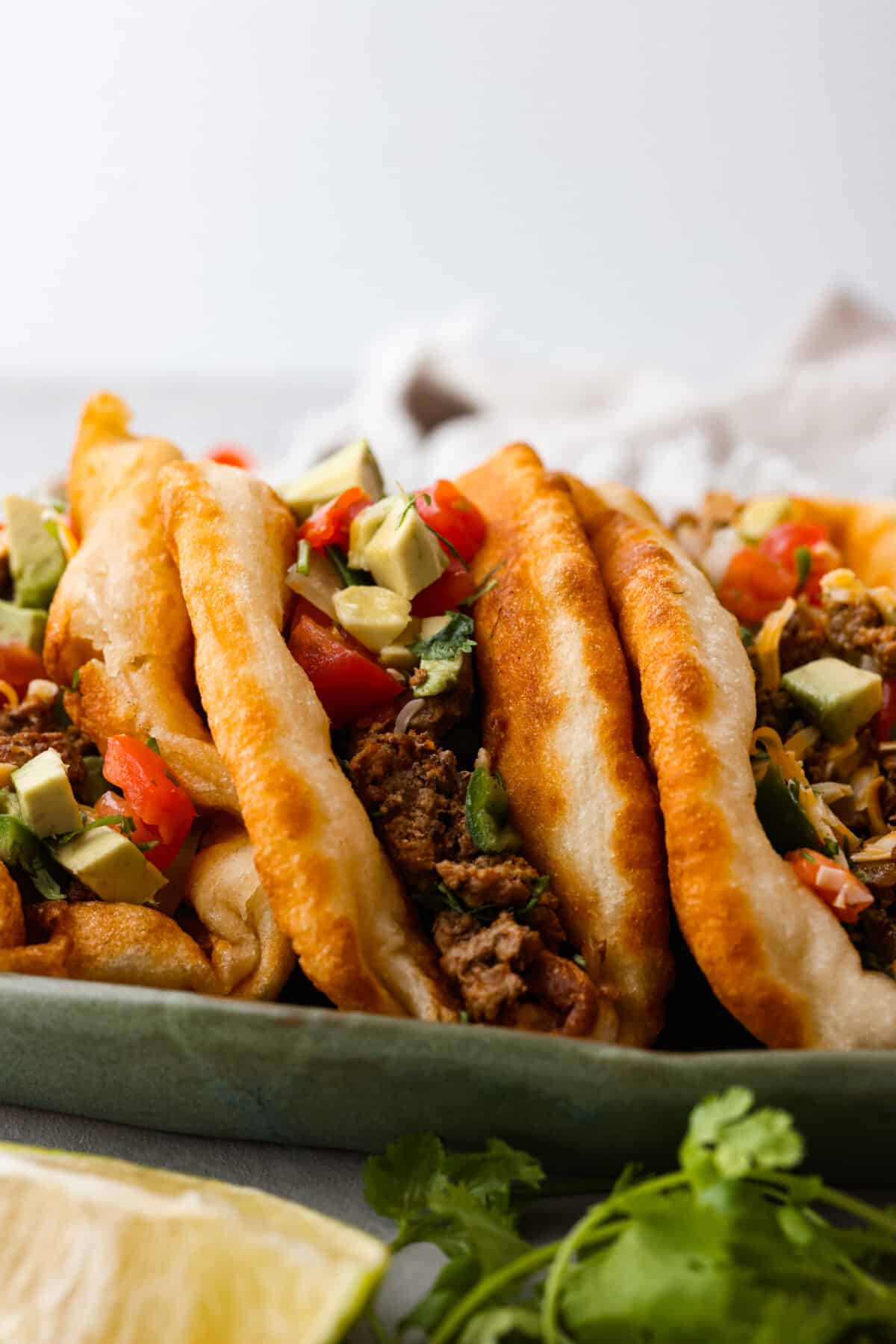 Fry bread filled with taco fixings.