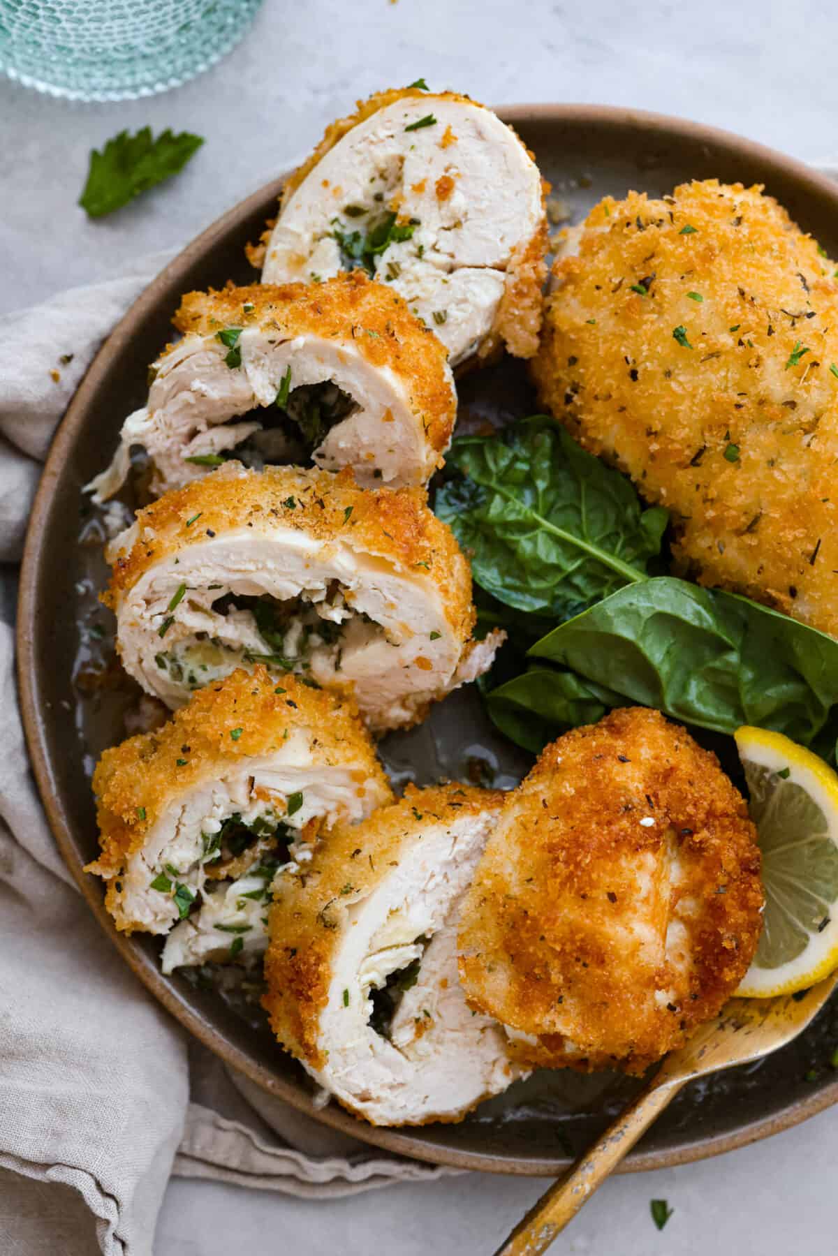 Chicken Kiev cut into slices.