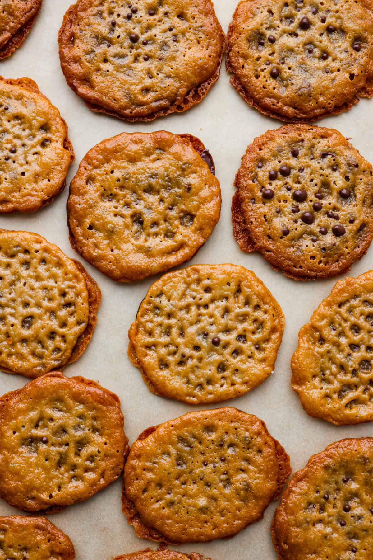 Top-down view of lace cookies.