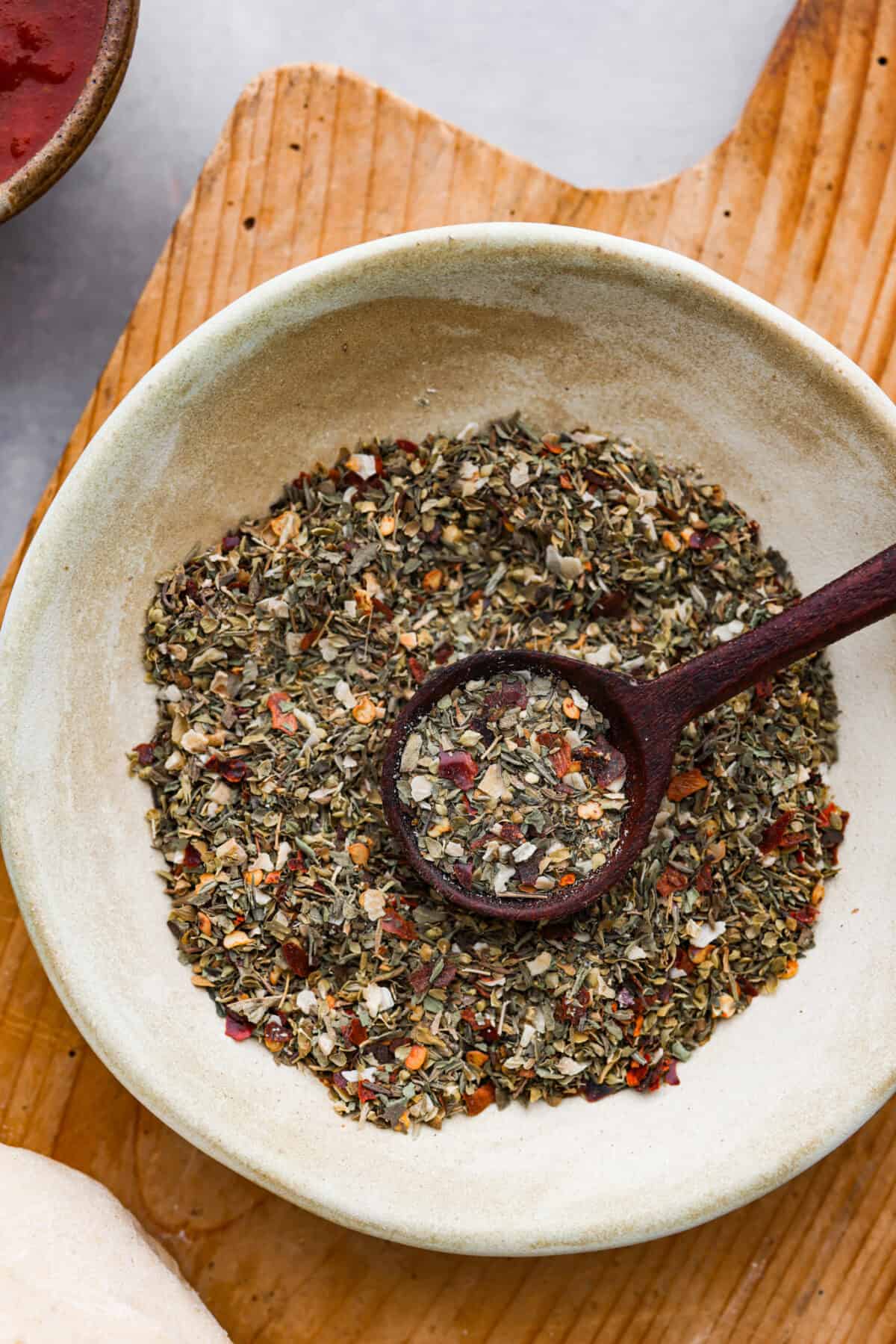 Closeup of pizza seasoning.