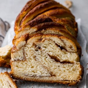 Cinnamon bread on a cutting board.