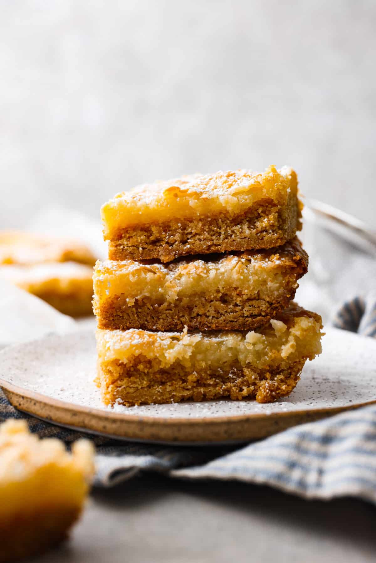 3 slices of butter cake stacked on top of each other.