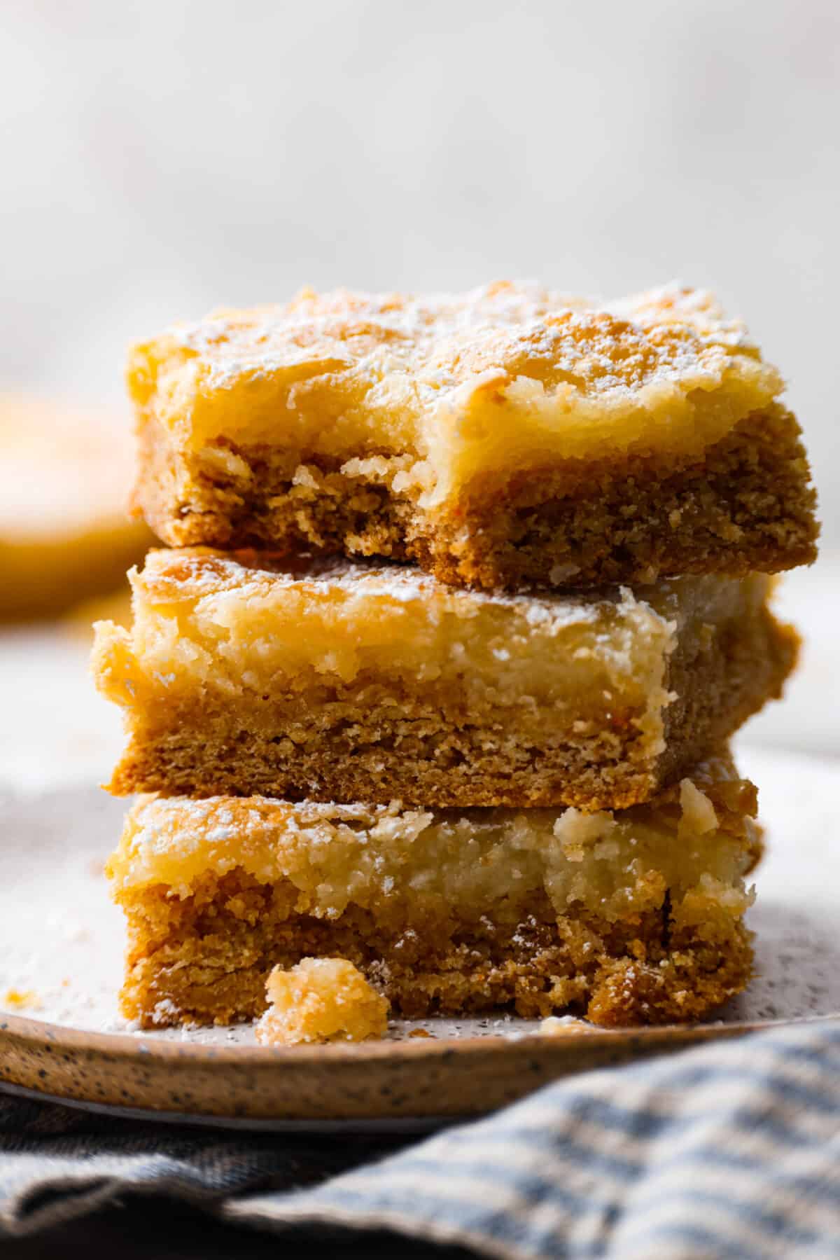 Closeup of a stack of butter cake slices.