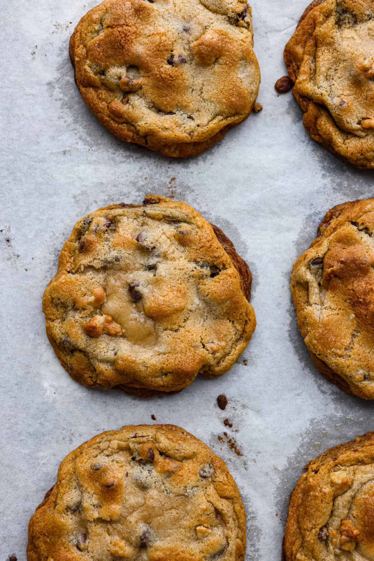 Top-down view of a baked Levain cookie.