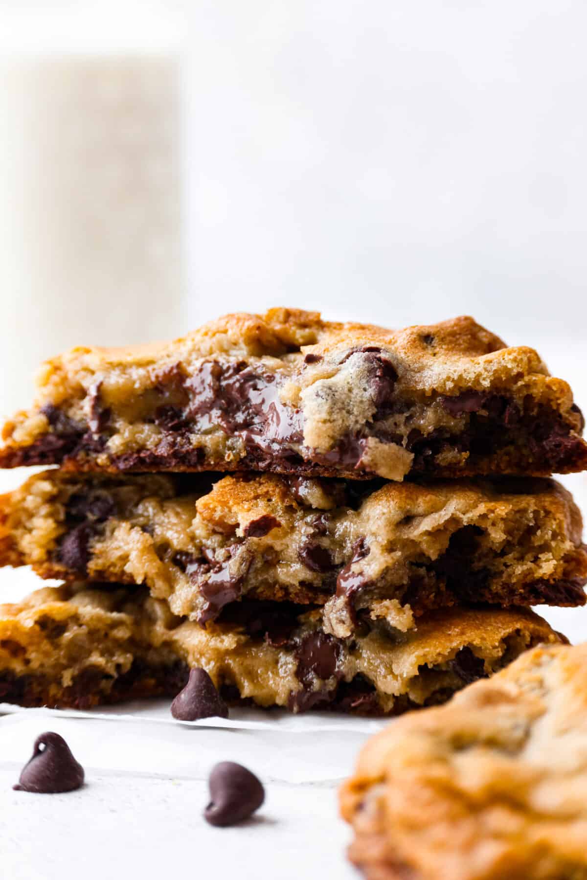 3 halves of copycat Levain Cookies stacked on top of each other.