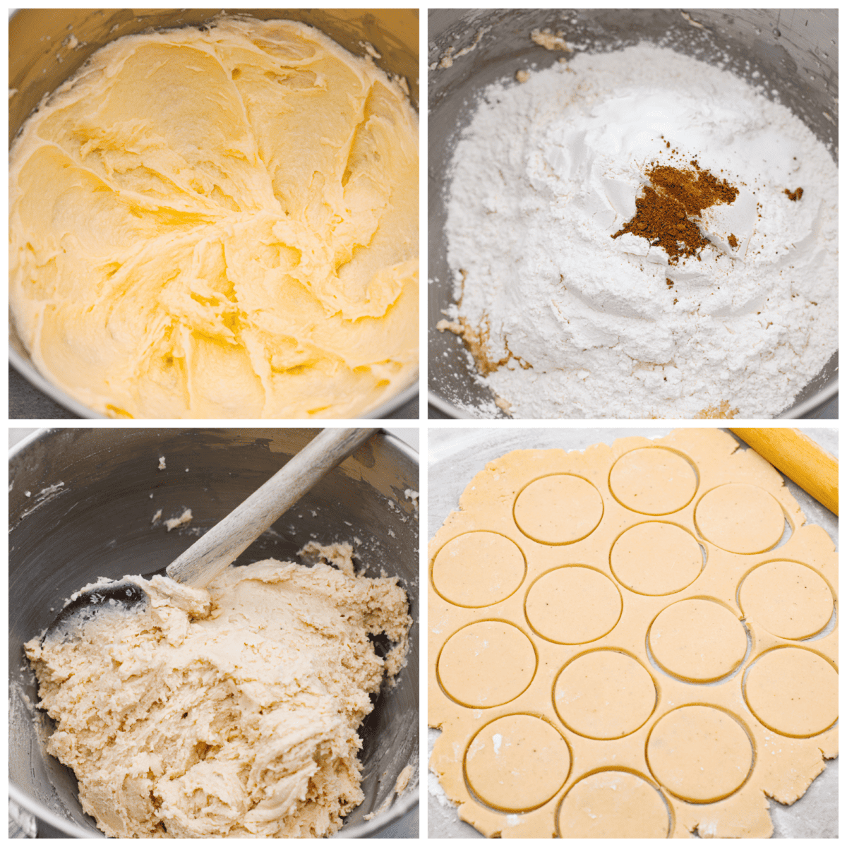 Overhead shots of the process of making tea cakes. 