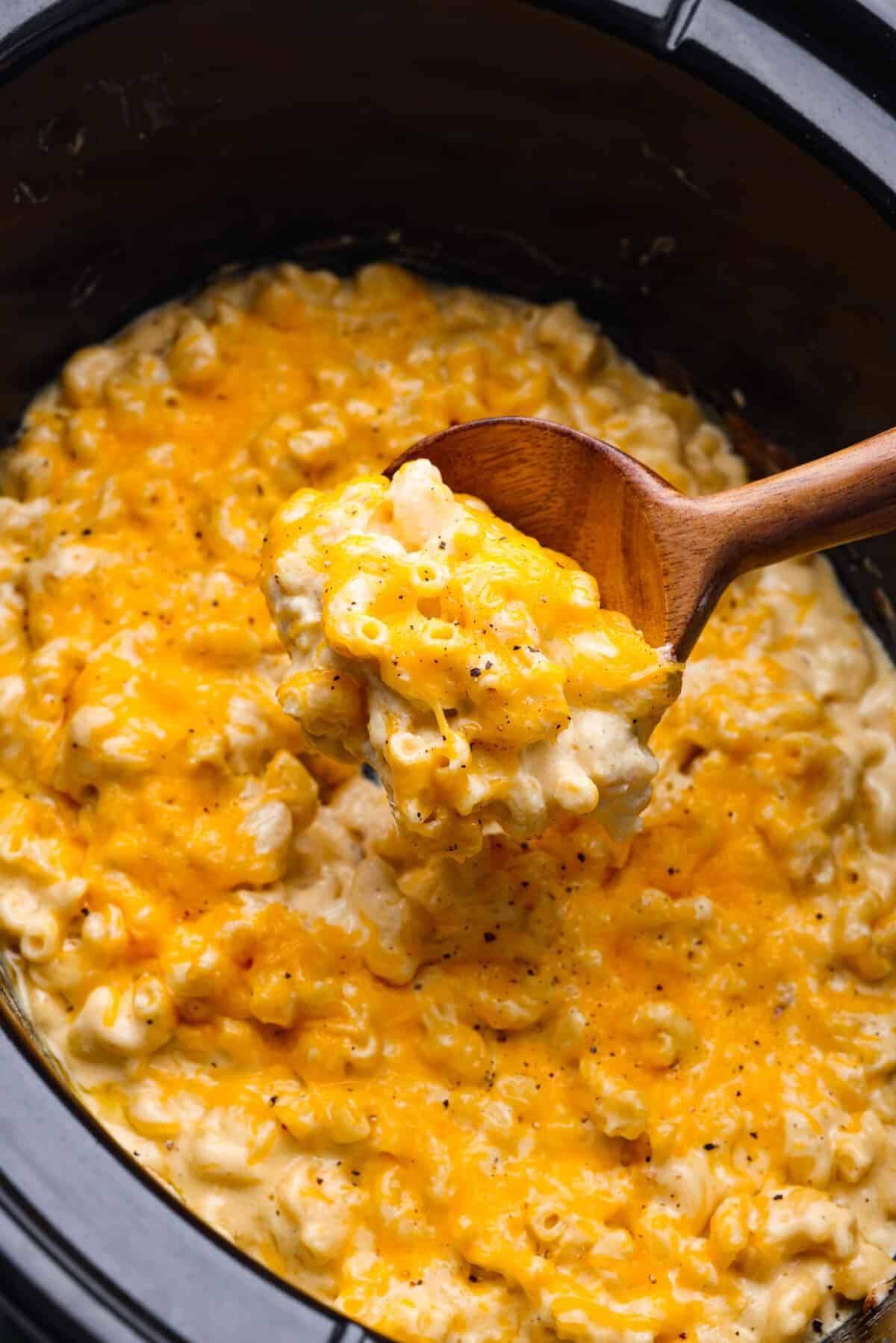 Closeup of a spoonful of pasta.