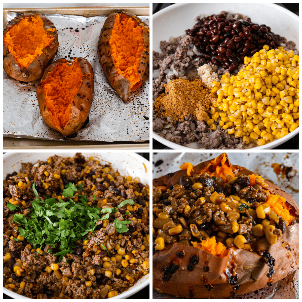 The sweet potatoes and filling for the stuffed sweet potatoes being prepared.