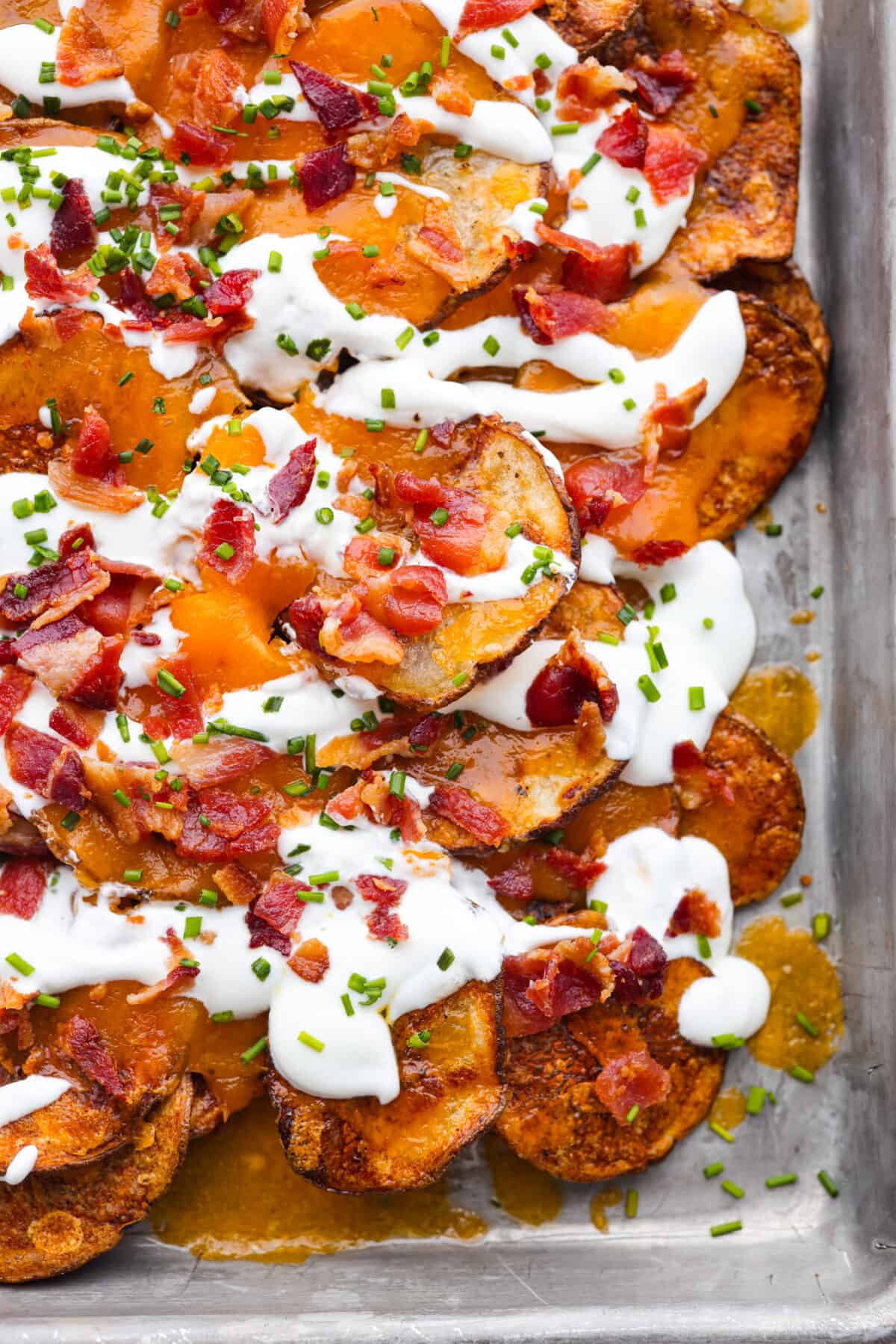 Closeup of Irish nachos.