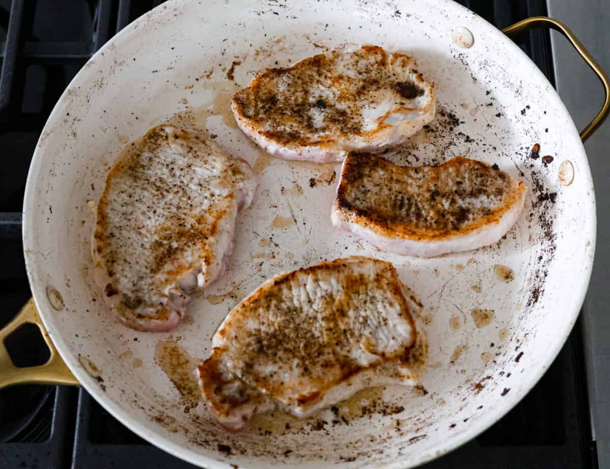 Searing the pork chops