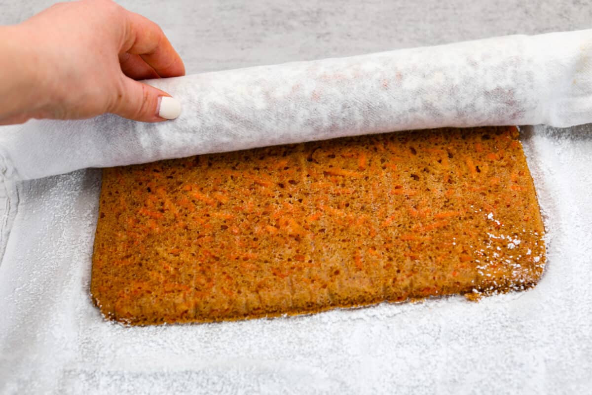 Rolling up the carrot cake