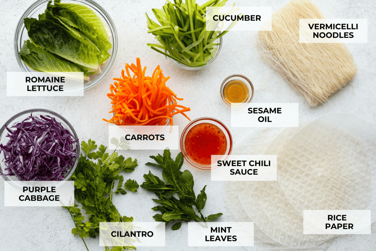 The top view of the individual ingredients laid out and labeled. 