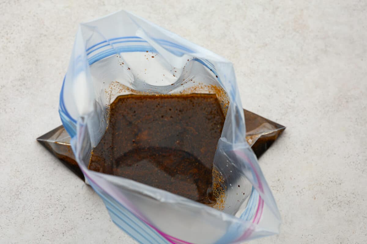 Marinade in a plastic bag. 