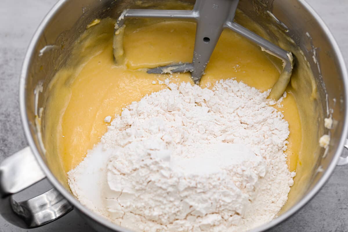 Mixing in the flour