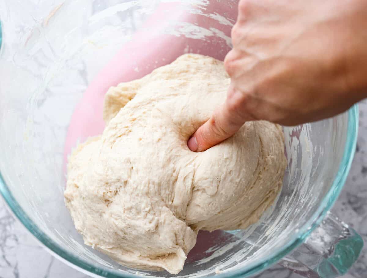 Second photo of the poke test to check if the dough is ready.