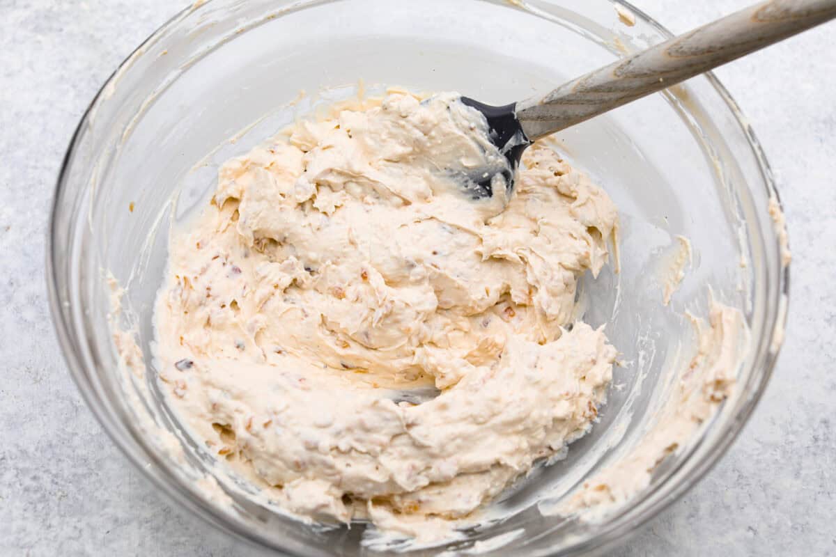 Fourth photo of the dip ingredients mixed together in a bowl.