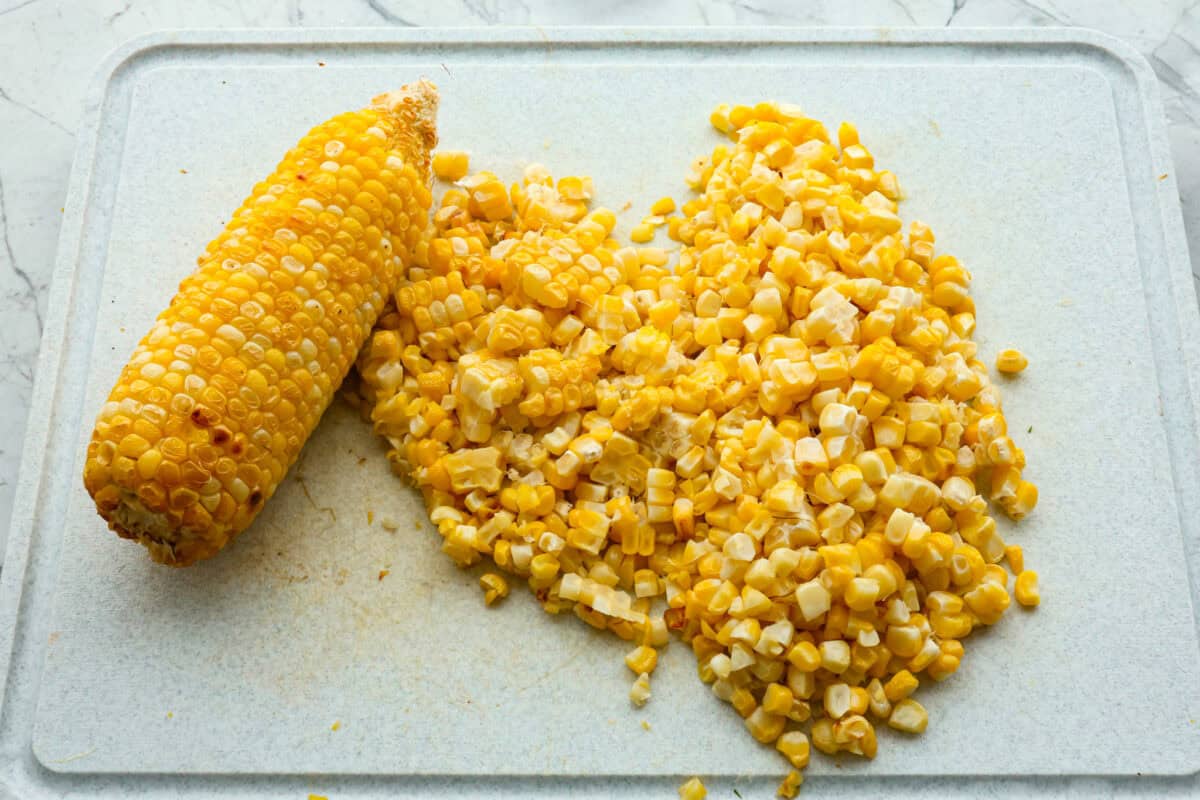 Overhead shot of corn cut off from a corn on the cob.