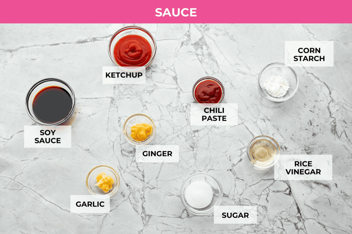 Overhead shot of sauce ingredients. 