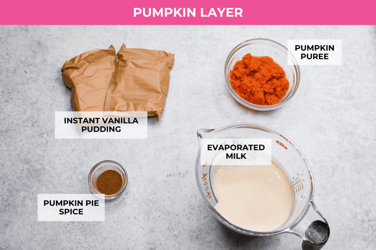 Ingredients listed to make the pumpkin layer.