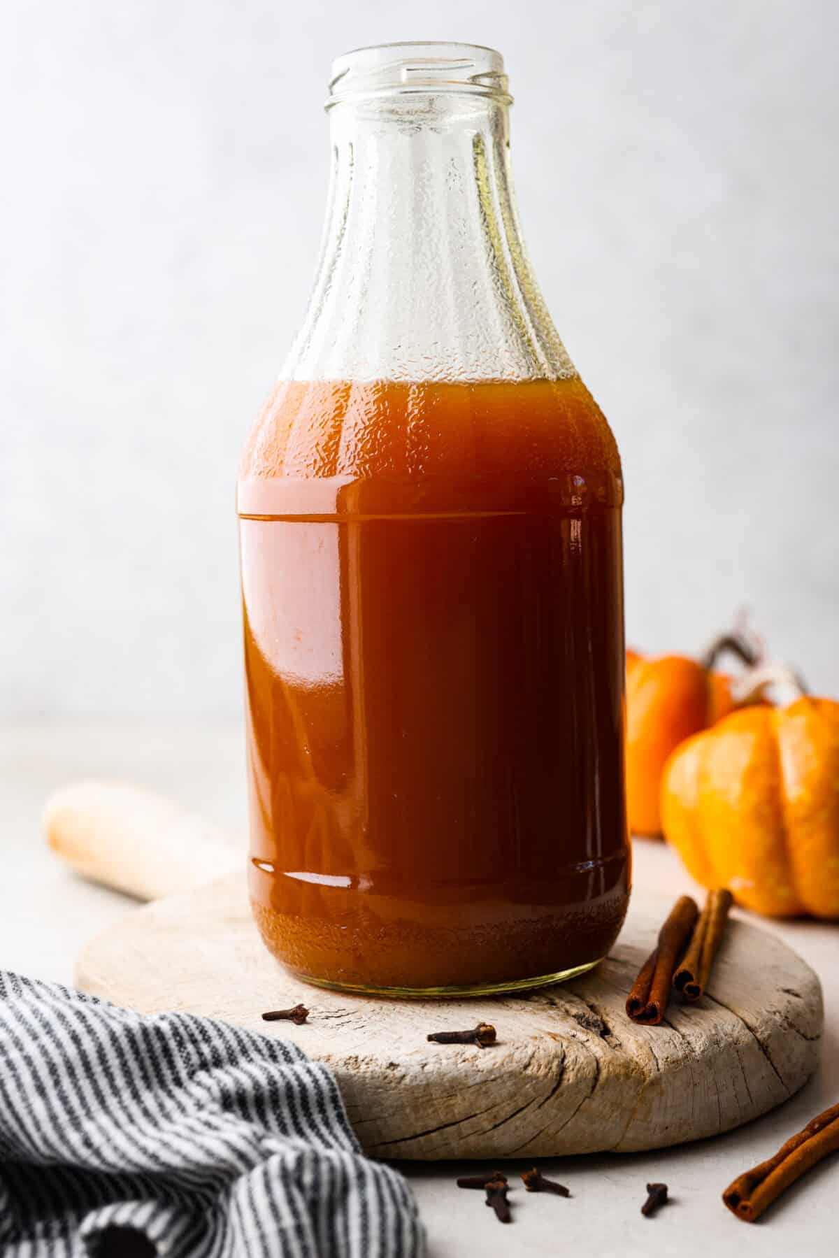 Side shot of Harry Potter pumpkin juice in a cute glass bottle. 