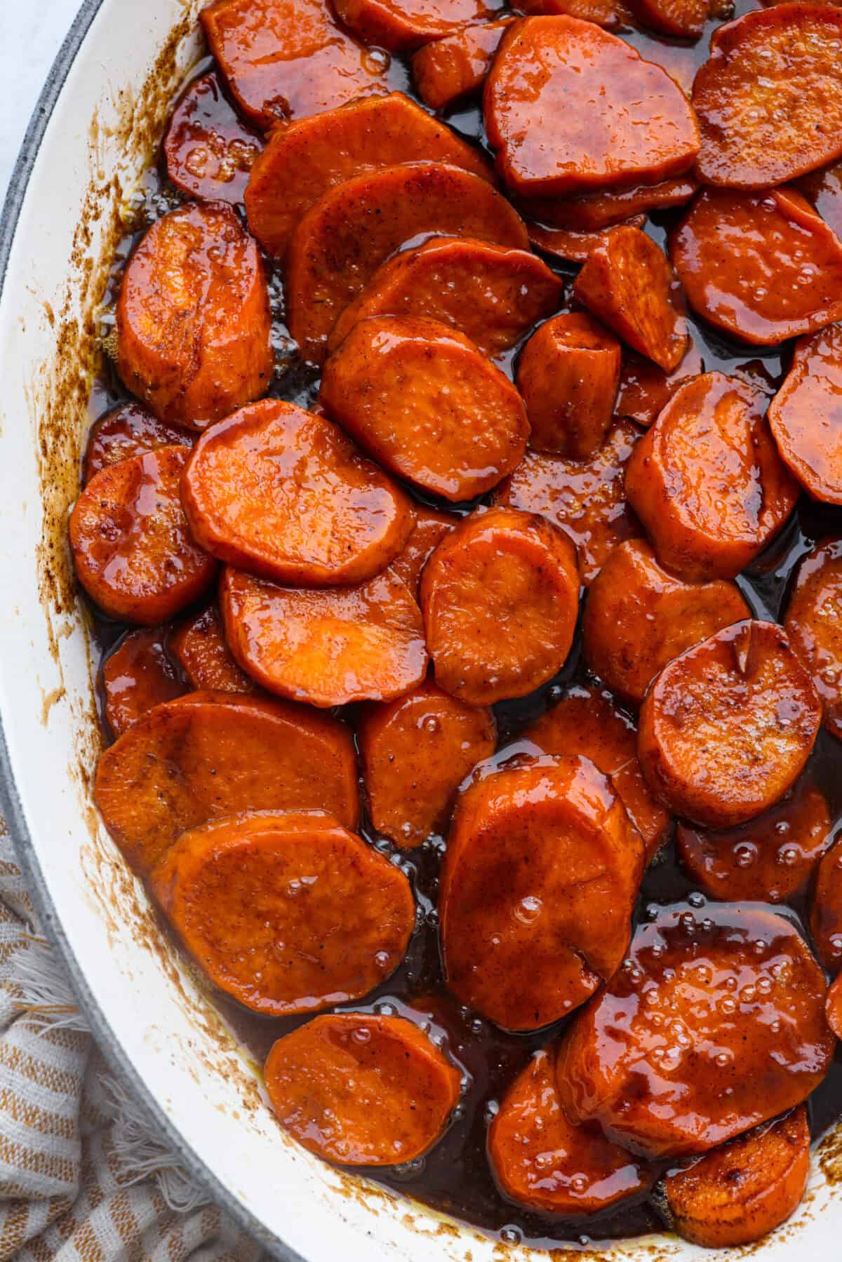 Overhead shot of baked candied yams