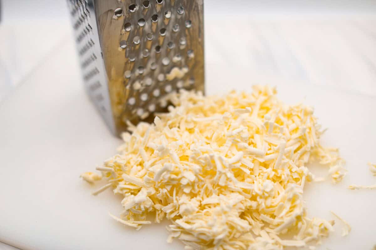 Angle shot of shredded butter.