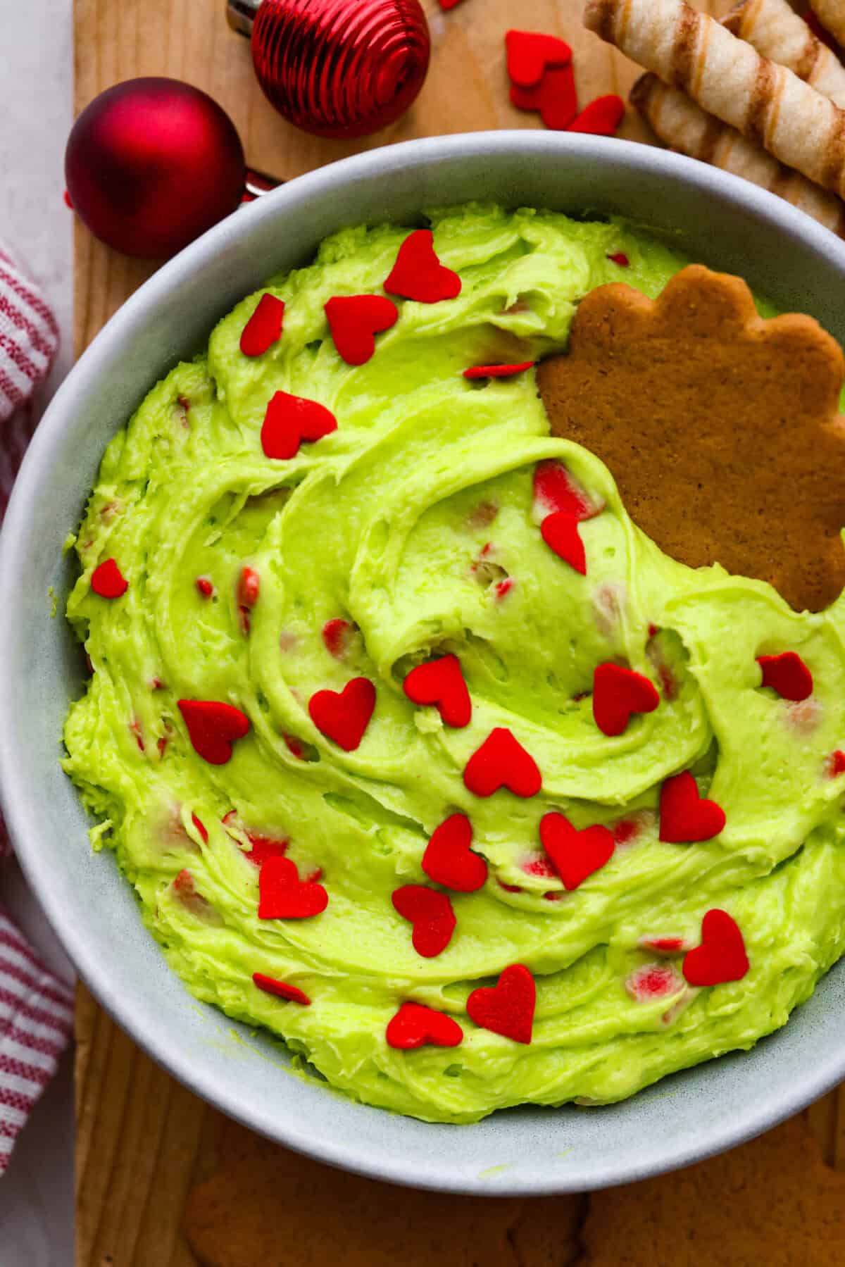 Close up shot of Grinch dip. 